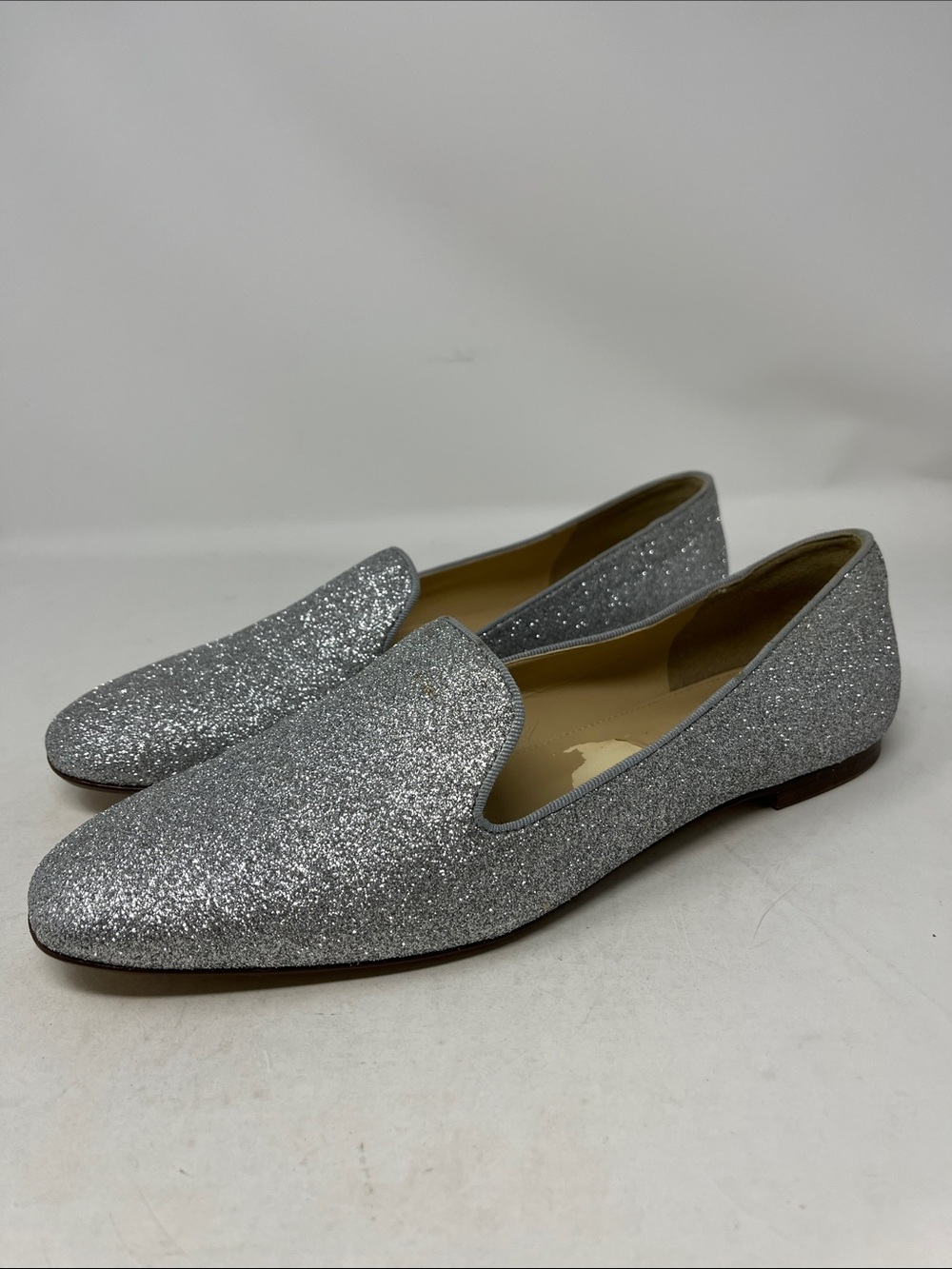 J.CREW SILVER GLITTER SMOKING SLIPPERS LOAFERS WOMENS SIZE 9M